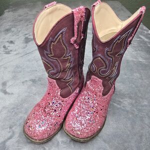 Girls Western Pink Glitter Cowgirl Boots Size 9